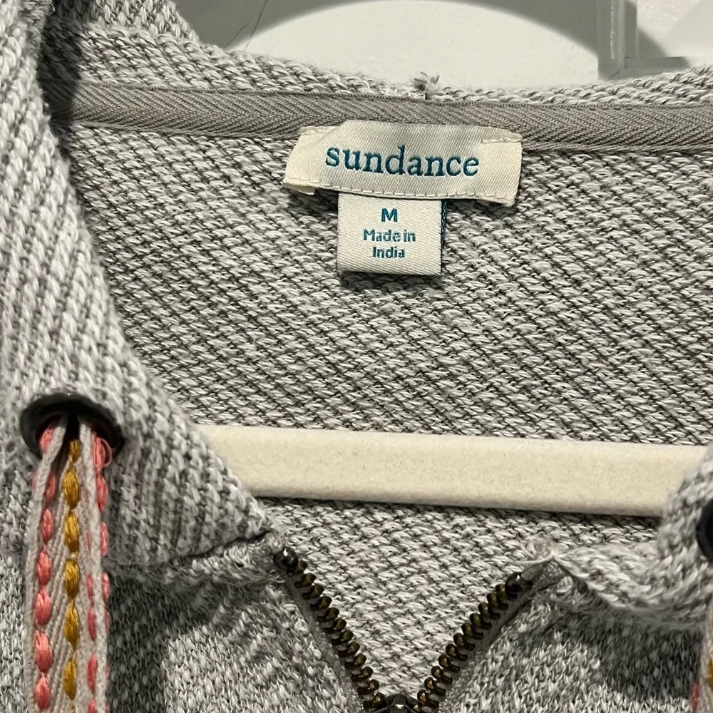 Sundance Annabeth Cross Stitch Floral Embroidery Zip Hoodie Medium Heather Gray - Picture 3 of 6